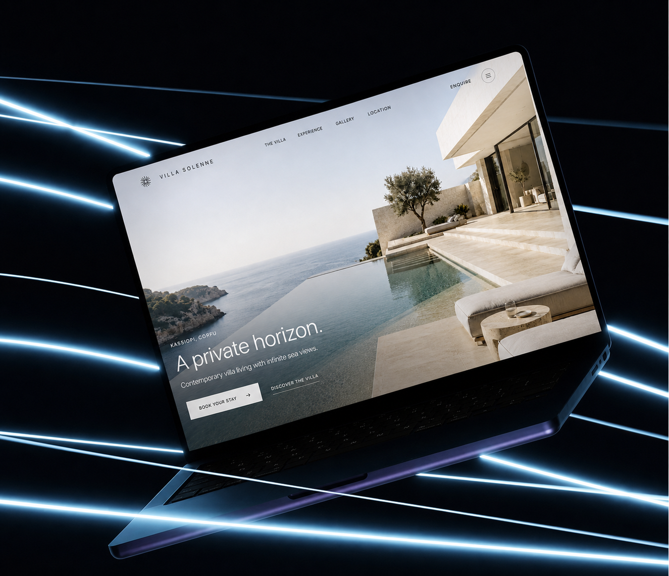 Site Villa Solenne présenté sur un ordinateur portable